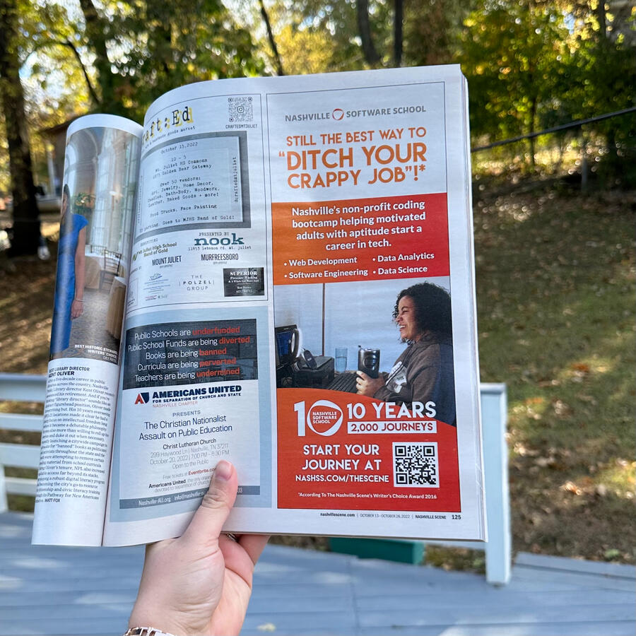 Nashville Software School Nashville Scene Best of Nashville 2022 Half-page Ad